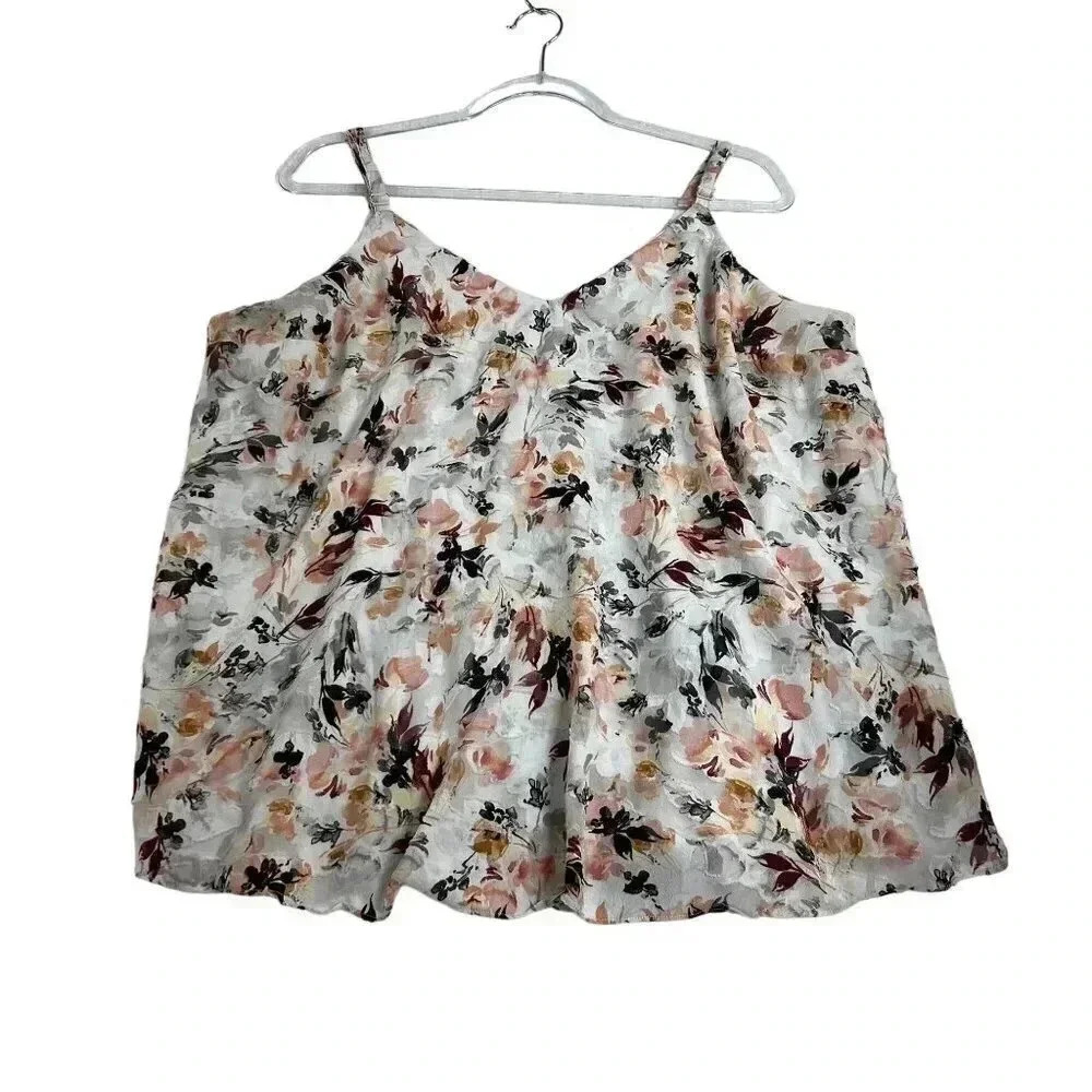 Torrid Sophie Ivory Floral V Neck Cami Tank Top Size 1 Boho Hippy Earthy